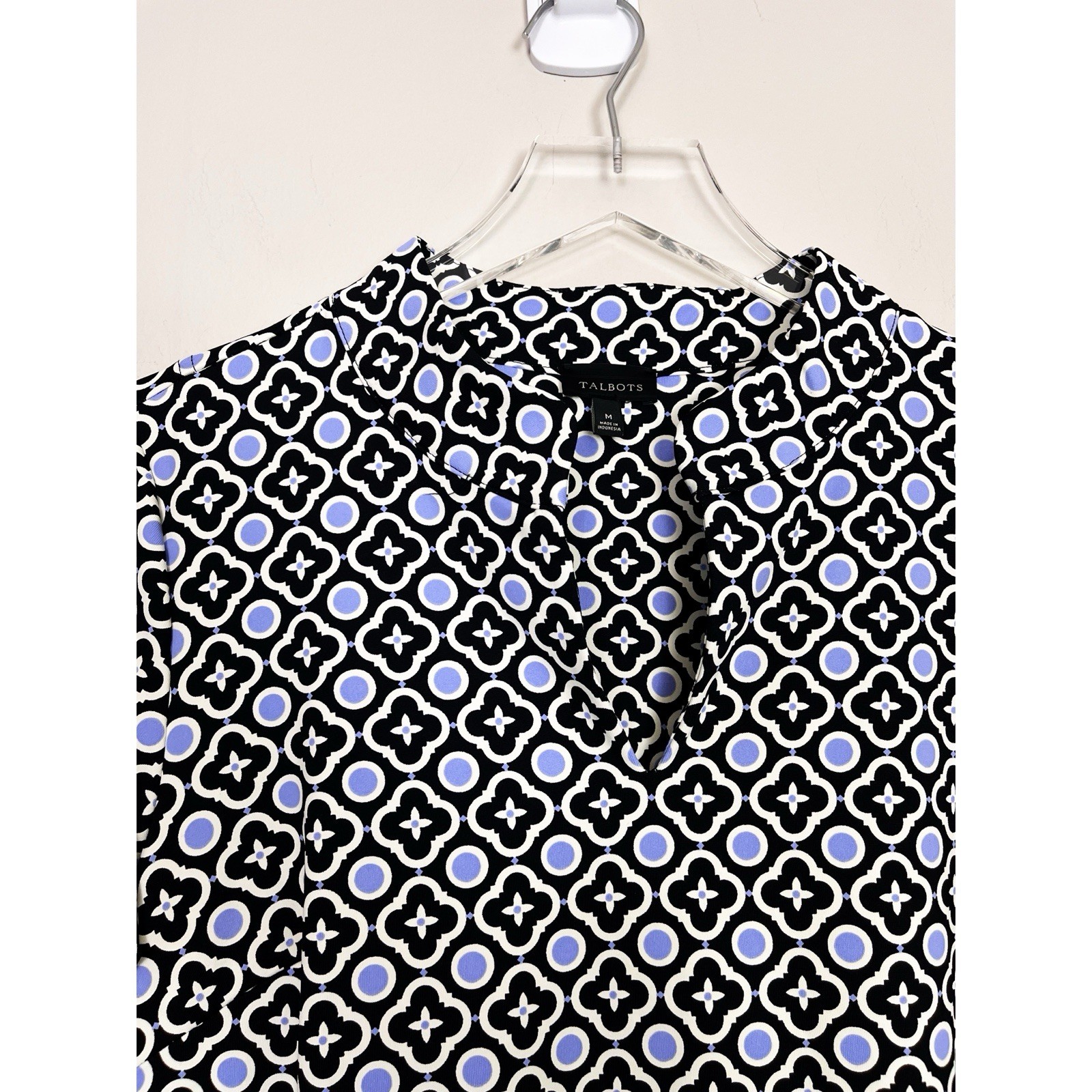 Talbots Black Blue Geometric Printed Split Neck N… - image 3
