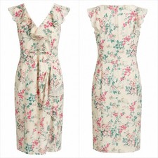 Adrianna Papell Chiffon Floral Dress Knee Length Cream Sz 16 Wedding Guest