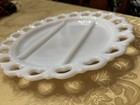 VTG Anchor Hocking White Milk Glass 13-inch Platter Heart Lace Scalloped Edge — photo 4