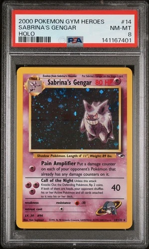 2000 POKEMON GYM HEROES HOLO #14 SABRINA'S GENGAR PSA 8
