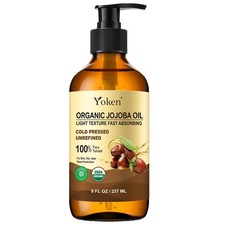 Organic Jojoba Oil Glass Bottle 8 fl oz, Certified 100% Pure & Natural Jojoba...