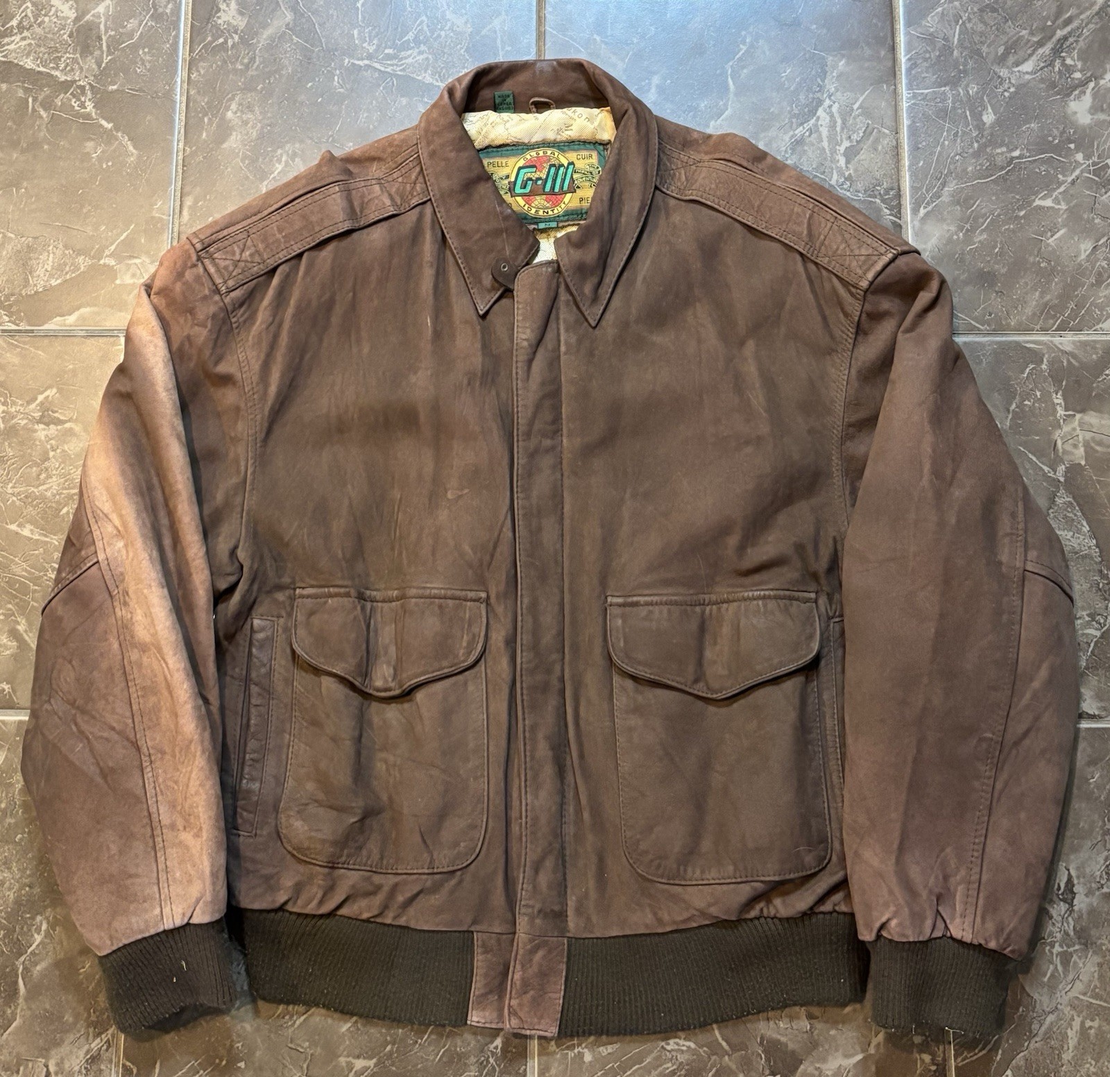 Vintage G-lll Global Identity Bomber Brown Leather Jacket Men’s Size M