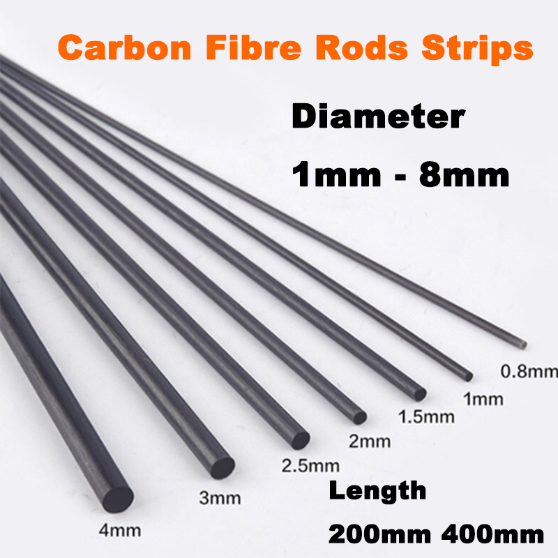 Carbon Fibre Rods Diameter 1 1.5 2 2.5 3 4 5 6 8 mm Strips Lengths