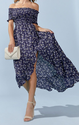 Off Shoulder Long Midi Maxi Dress Black Floral Women Francesca MiAmi Whimsi  Goth | eBay