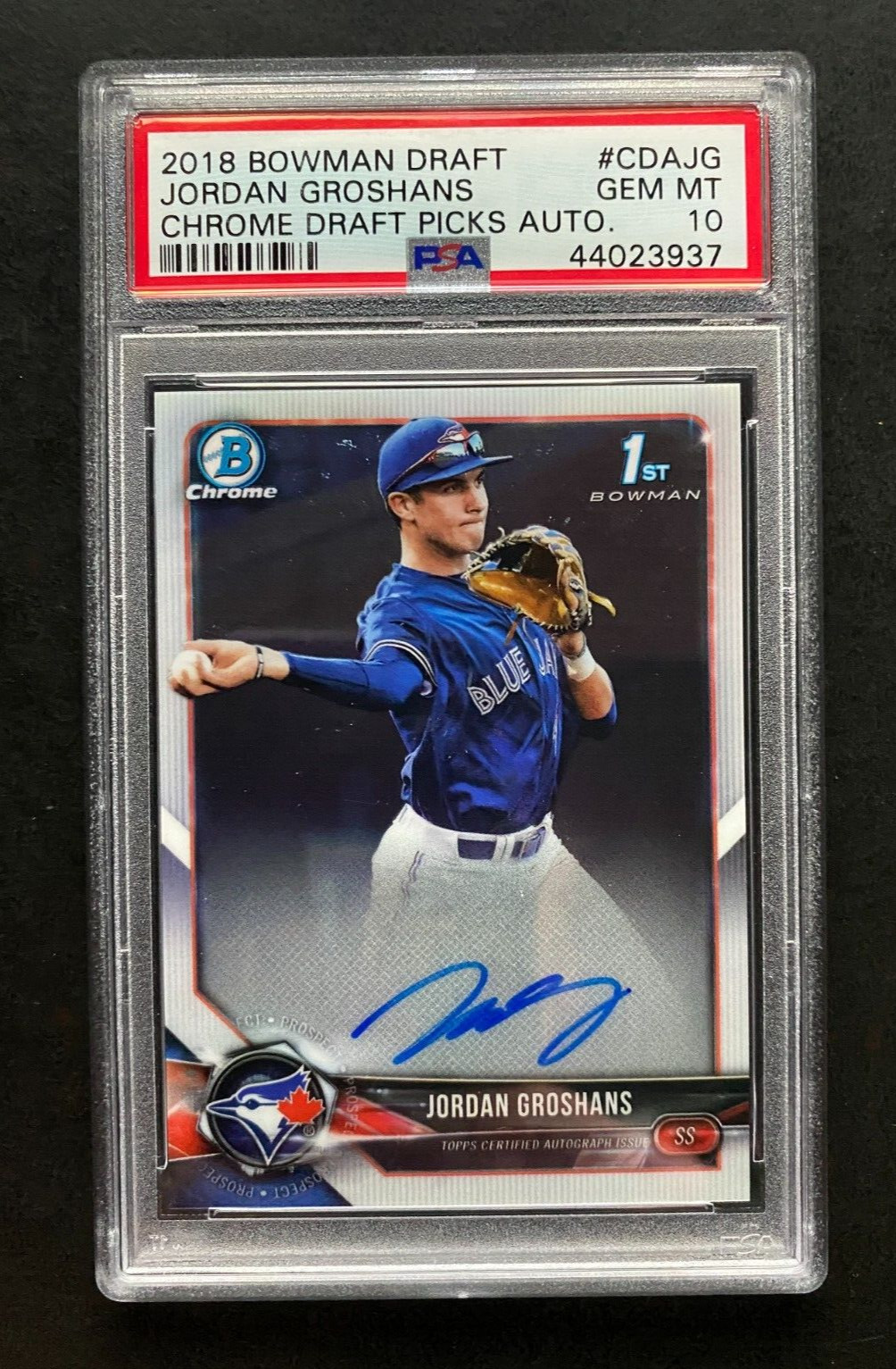2018 JORDAN GROSHANS 1st Bowman Chrome Draft Auto RC - PSA 10 - Gem Mint