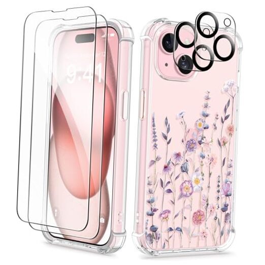for iPhone 15 Case, [5 in 1] with for iPhone 15 (6.1 inch) Floratopia/Colorful-image