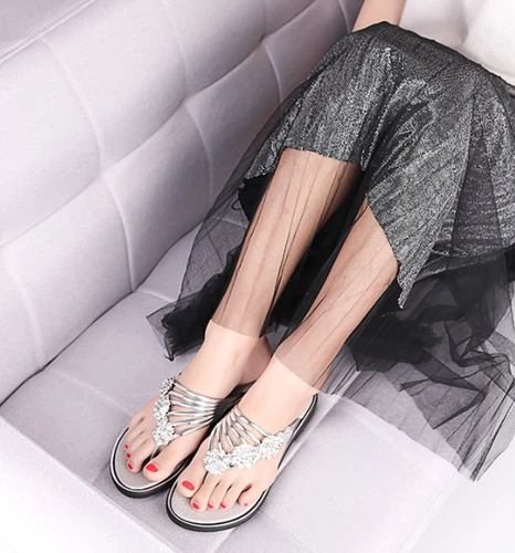 Women Bling Rhinestone flower Slide Flat Jelly Sandal Flip Flops Thong Open Toe* - Picture 13 of 23