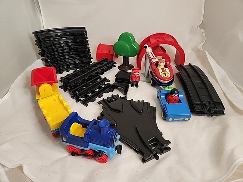Vintage Playmobil 123 My First Train Lot Geobra Tracks Train Cars Figures 1990