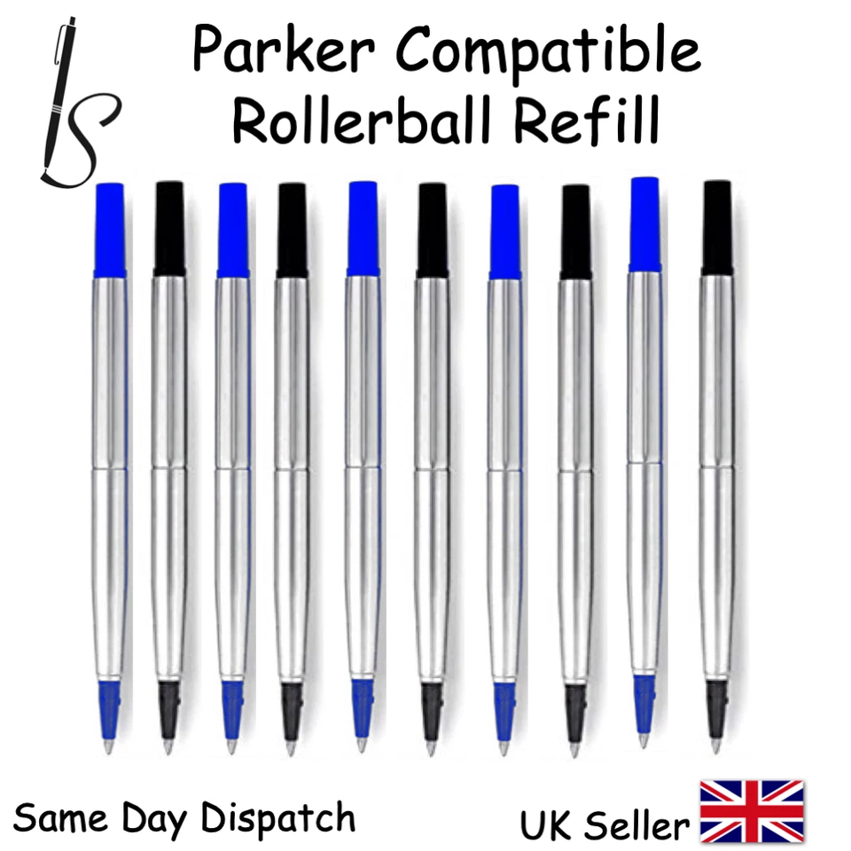 Parker Compatible Quink Rollerball Refills - Fine & Medium - Black or Blue