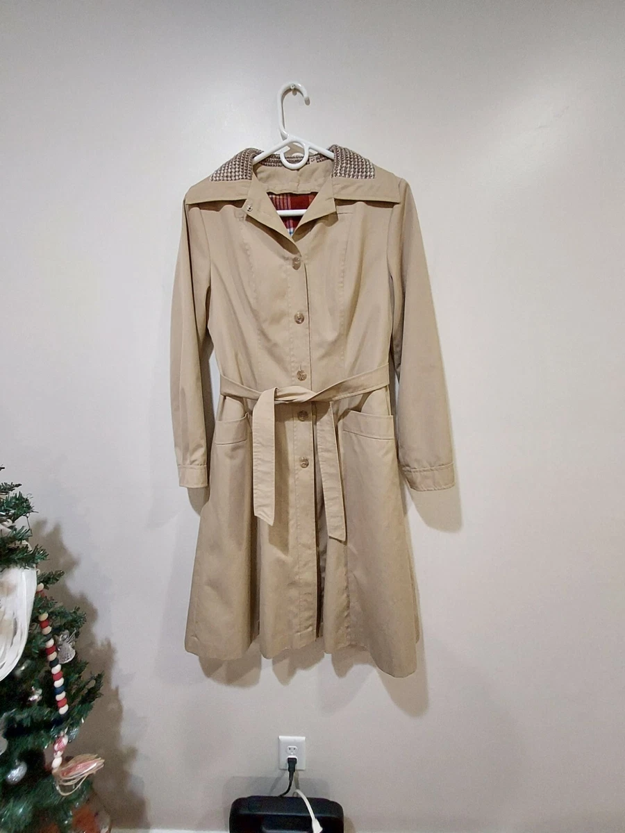 Uzzi Womens Solid Tan Modern Lightweight Pockets Rain Trench Coat