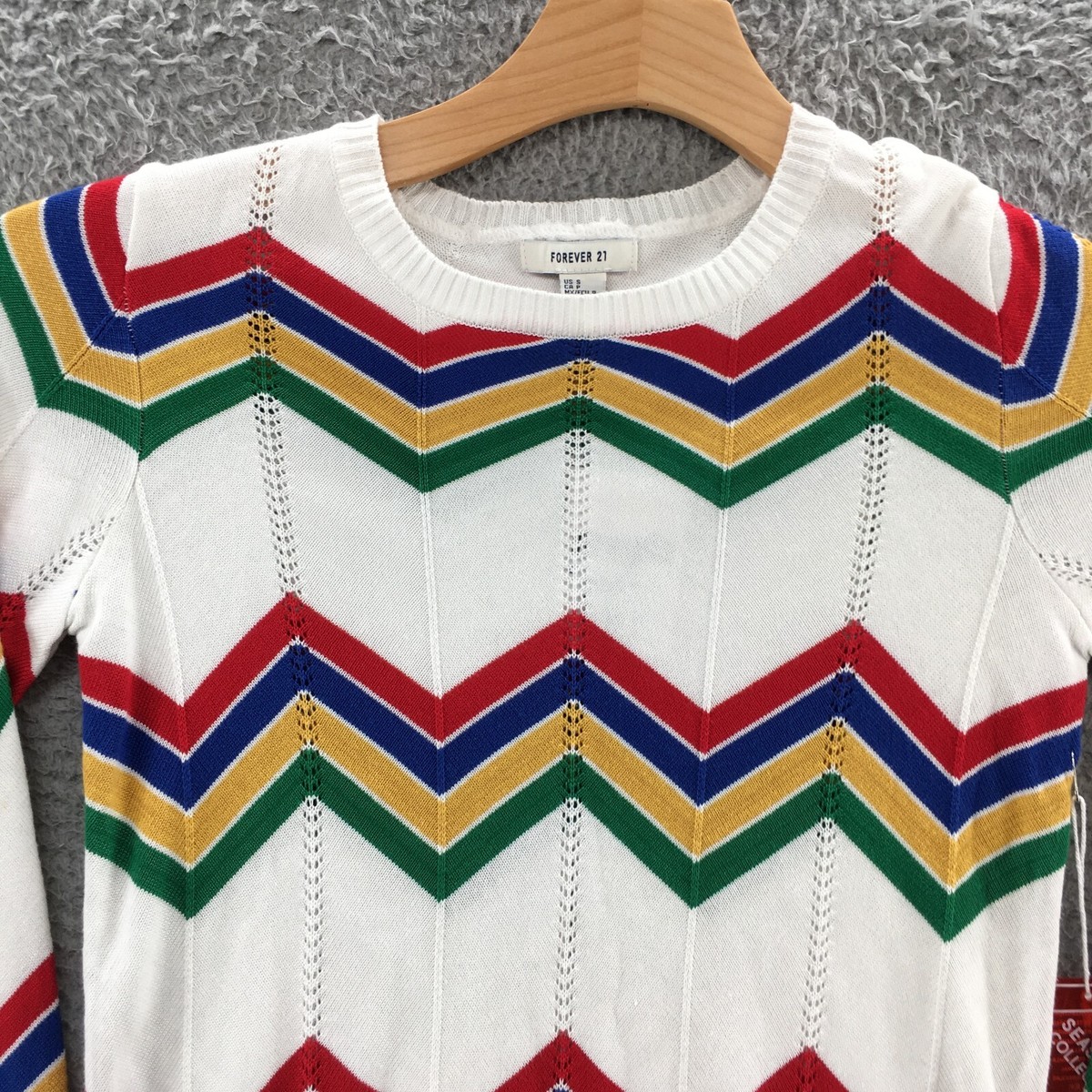 Forever 21 Pullover Sweater Womens S Multicolor White Long Sleeve