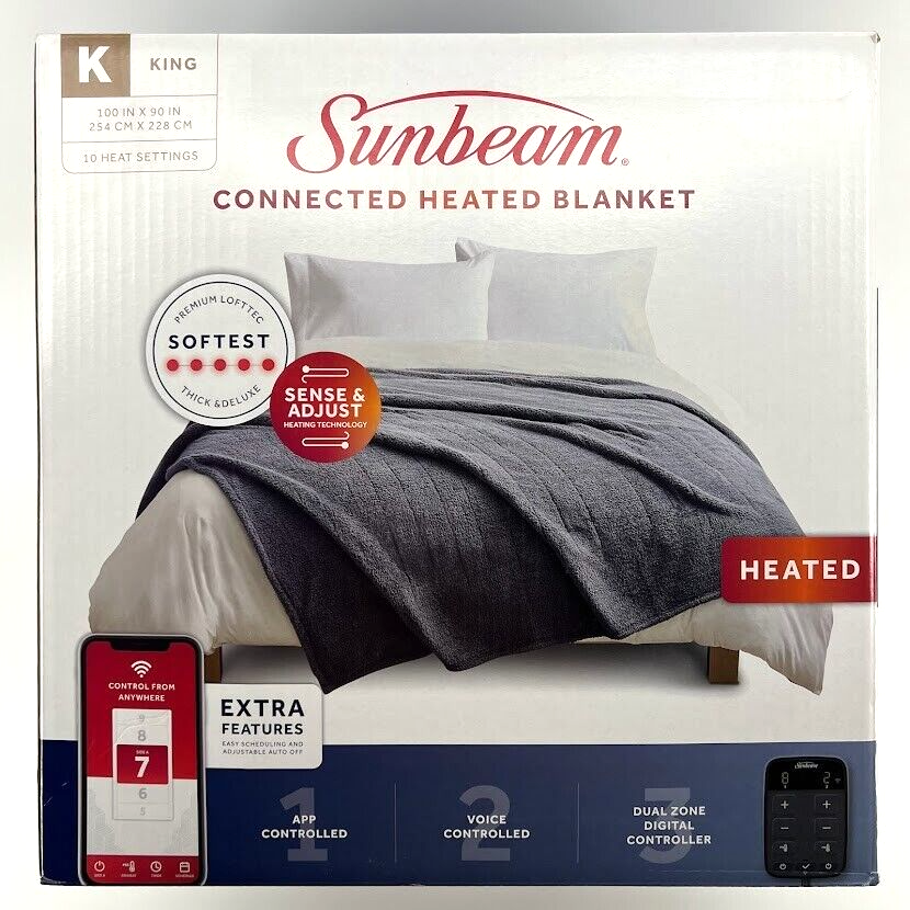 Sunbeam Connected WiFi Smart Heated Blanket Slate Gray, King Size -  NEW/SEALED | eBay