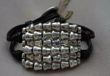 NWT Uno De 50 Silver TABANO 2" Thick Brown Leather Wrap Bracelet 7