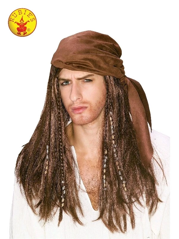 Pañuelo pirata para hombre bufanda con peluca rastas cuentas de pelo pelucas caribeñas Jack Sparrow Foto 2 de 4