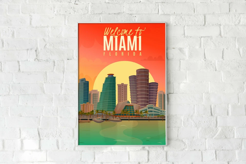 Póster de viaje de Miami, impresión de pared de Miami, impresión de viaje retro de Miami, impresión de la ciudad de Miami Foto 4 de 4