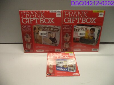 Qty = 3: Mix Lot Prank Gift Box My First Fire, Bathe & Brew, Nap Sack