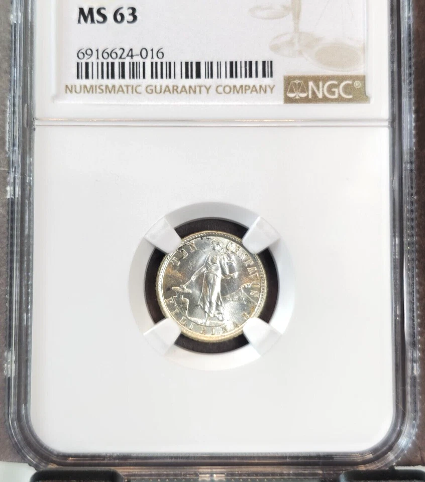 1919 PHILIPPINES SILVER 10 CENTAVOS NGC MS 63 RARE MINT STATE GREAT LUSTER - Image 3 of 3