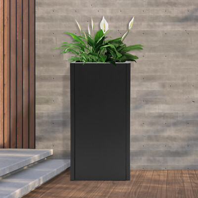 Modern Black Rectangular Large Flowerpot Tall Metal Outdoor/Indoor Planter Box