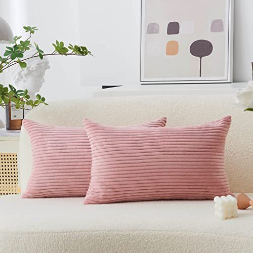 12x20 Pillow Cover Set of 2 Rectangular Striped 12 x 20-Inch Baby Pink - Picture 1 of 6