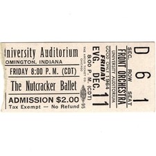 THE NUTCRACKER BALLET Concert Ticket Stub 1964 BLOOMINGTON INDIANA UNIVERSITY