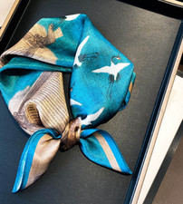 100 Silk Scarf Women Vintage Crane bird Print Neckerchief Bandana 53 53cm