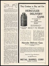 Pubblicità stampa d'epoca 1928 Hercules Delivery Cans Metal Barrel Corp. Peoria Illinois