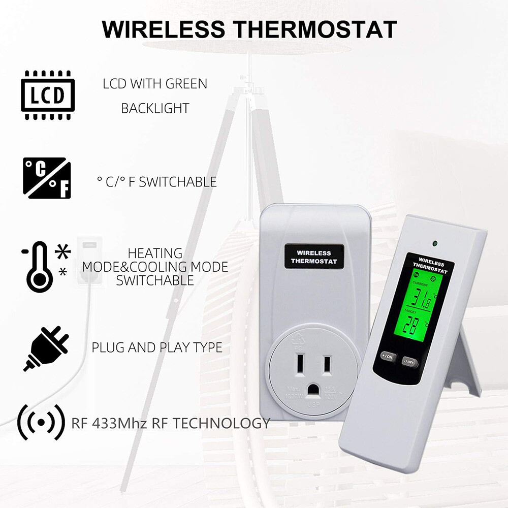 Wireless Thermostat Outlet Plug Heating Cooling Temperature