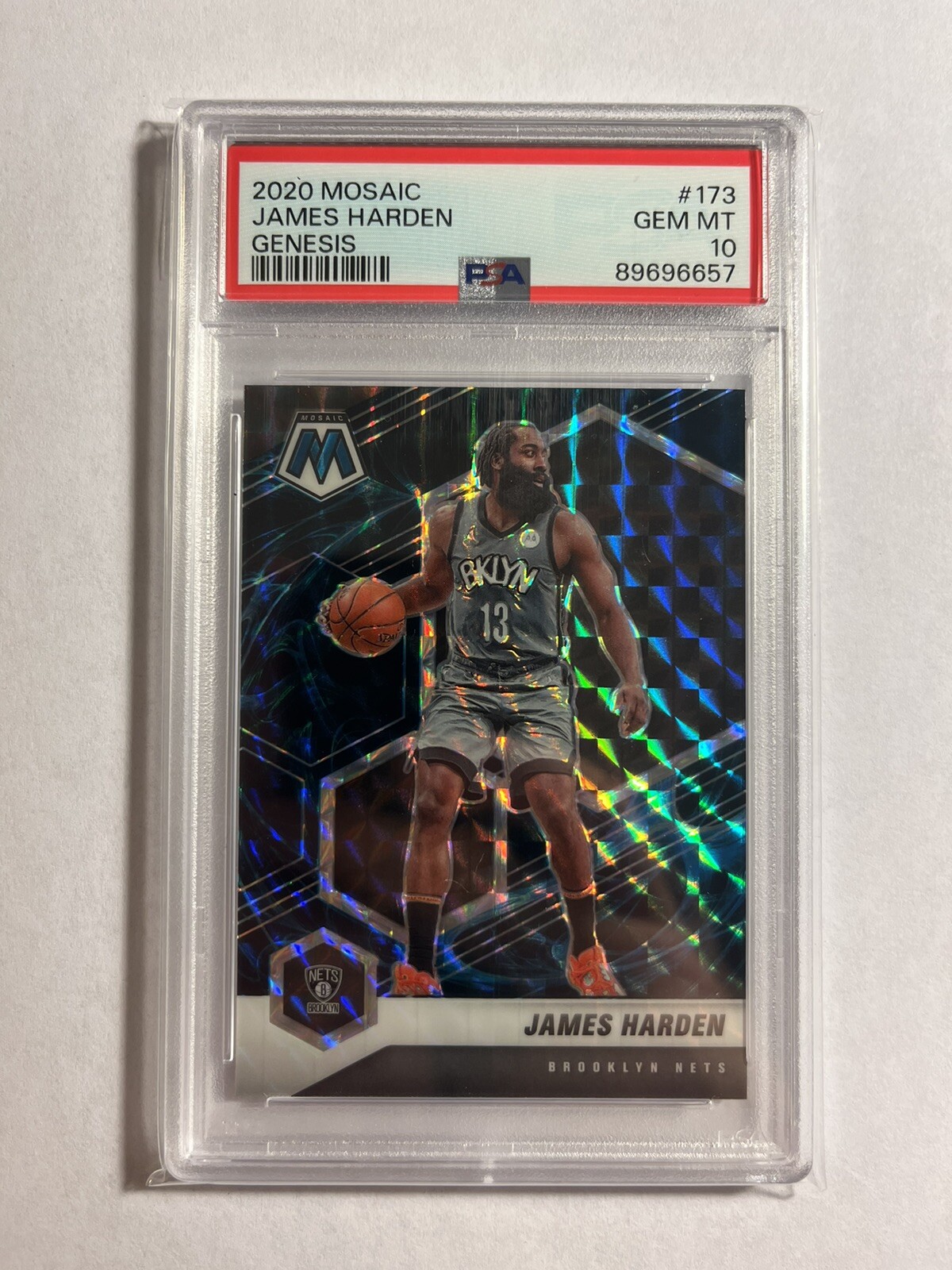 2020 Panini Mosaic James Harden Genesis #173 Brooklyn Nets Clipper PSA 10