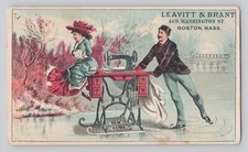 Victorian Trade Card New Home Sewing Machine Man Woman Ice Skating Boston MA
