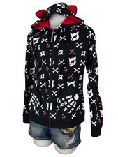 Jawbreaker Goth Punk Rock Emo Cat Skull Bones Black Hoodie