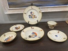 Vintage Porcelain China Children  s 6 Pc Dinnerware Set Damaged Read 
