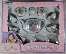90s Porcelain Doll Child China Tea Set 13 Piece Bear Design Girl Gift