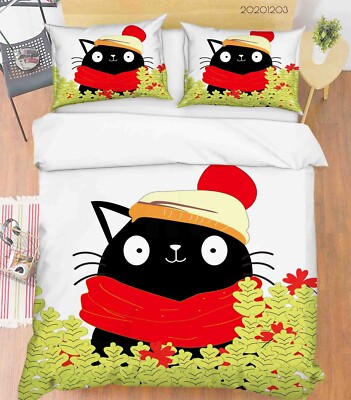 3D Cat Flower Cartoon Quilt Cover Set Bedding Sets Pillowcases Queen