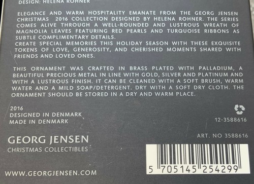 Georg Jensen Christmas Ball 2016 Brass platted with Palladium NEW Gift Box - Picture 7 of 7