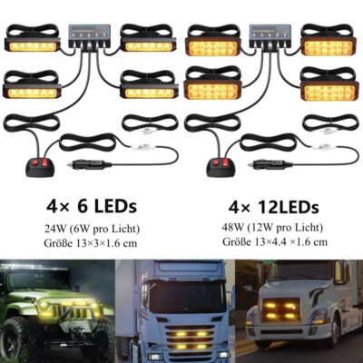 4x Frontblitzer 12 Blinkmodi LED Blitzlicht Warnleuchte Strobe Licht 12V 24V KFZ