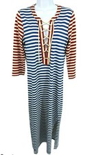J. Crew Womens Red Blue Striped Maxi Dress Size Small Nautical Rope Lace Neck