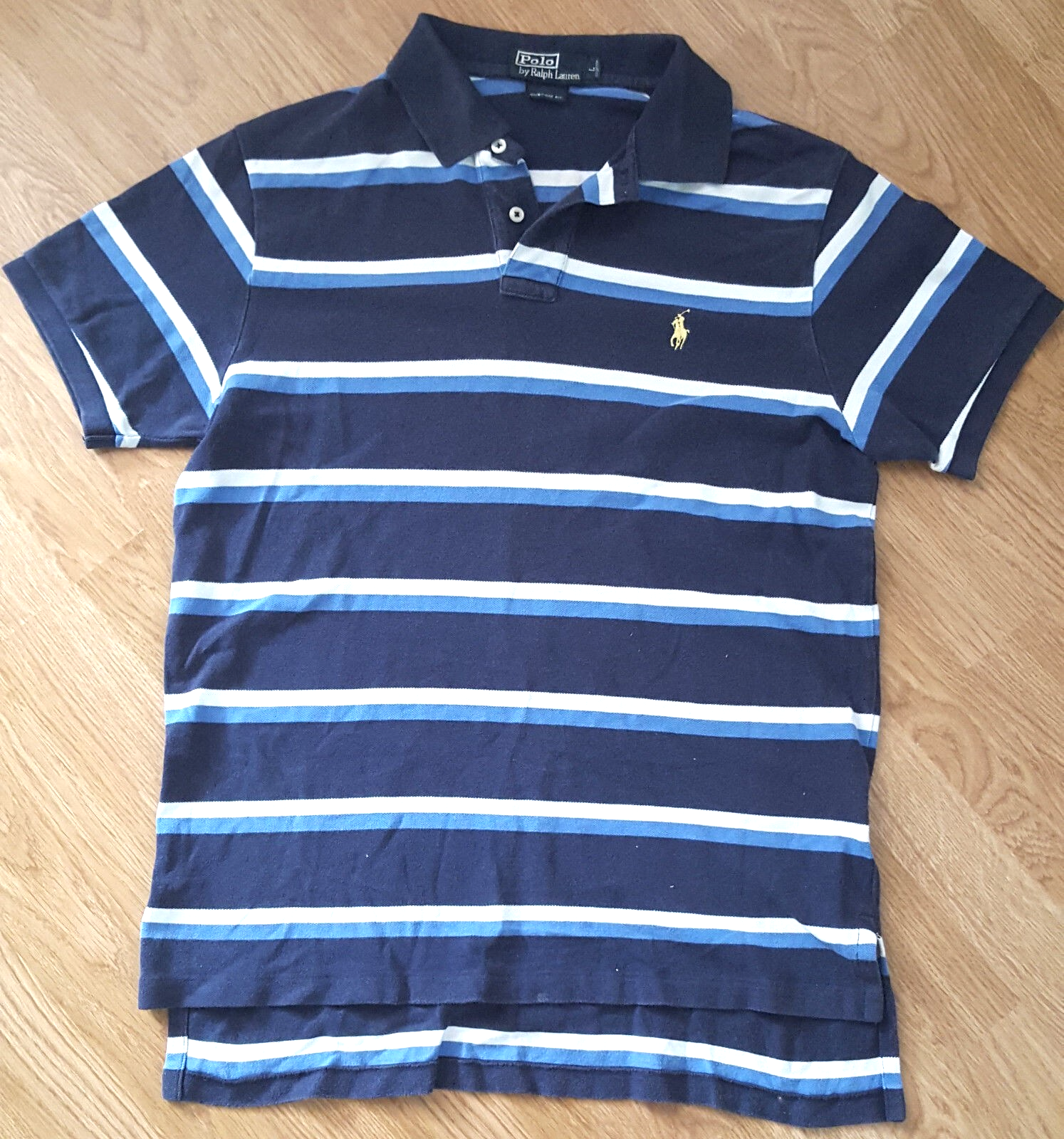 PONY Polo Ralph Lauren maglietta maglietta maniche corte blu navy a righe taglia L