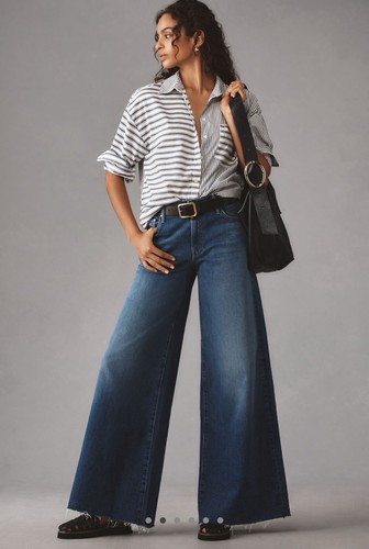Mother The Swisher Sneak Fray Wide Leg Jean Womens 32 Punch Buggy Blue Raw Hem - Picture 6 of 13