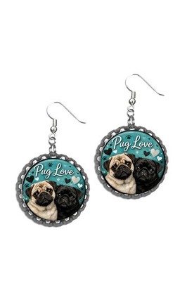Pug dogs Love pair of earrings cute cool Liteweight Metal Won't Weigh Ears Down