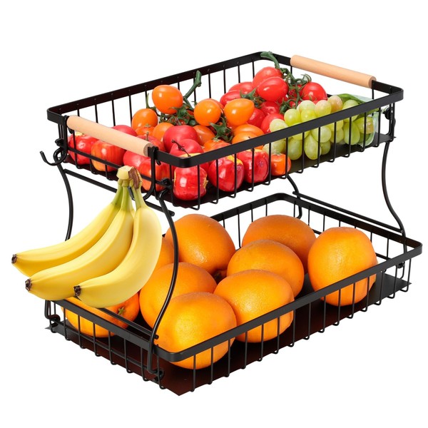 Obstkorb Etagere KüChe BüRo Schwarz Metall Obst GemüSe Snacks 37X24X23Cm-image