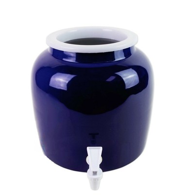 Water Crock Solid Blue Ceramic Porcelain Dispenser Faucet Spigot Valve Drinking