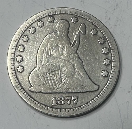 1877 CC Seated  Liberty Quarter  Silver Coin 90%  25 Cents Carson City