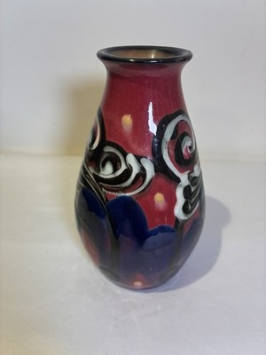 Danico Keramik Vase Danish Abstraktes Design mit Blumen Rot Blau 16 cm Selten