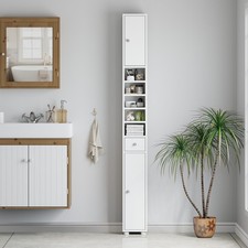 MMT Slim Bathroom Storage Cabinet 180cm Tall White Cupboard 20cm Wide