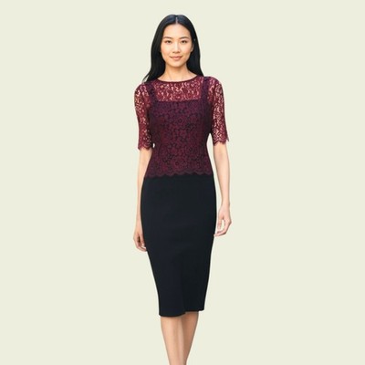 L.K. Bennett Isolde Peplum Cherry & Black  Dress UK 12 US 8 EU 40