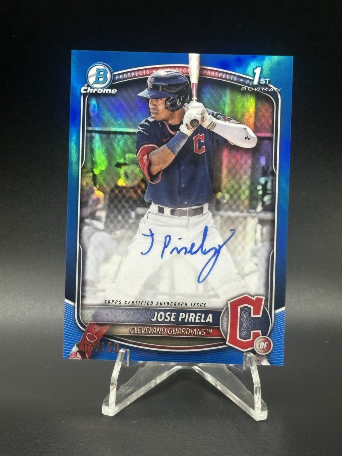 2025 Bowman Chrome Jose Pirela Prospect 1st Auto True Blue Refractor #/150 SP