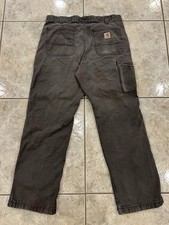 Men's 34X30 Carhartt Rugged Canvas Pants Relaxed Peat Workwear 102291 Distressed