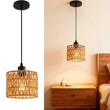 Pendant Light Hanging Lamp - Boho Farmhouse Decor Rattan Woven Lights Shade -...