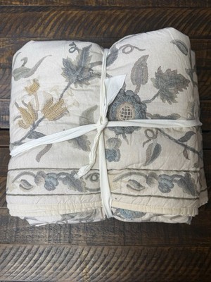 Pottery Barn Tessa Embroidered Quilt Queen Blue Multi Floral New! Read