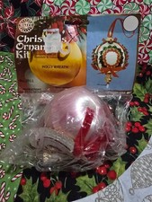 Walco HOLLY WREATH Satin Ball Sequin Bead Christmas Ornament Kit Vintage Makes 1